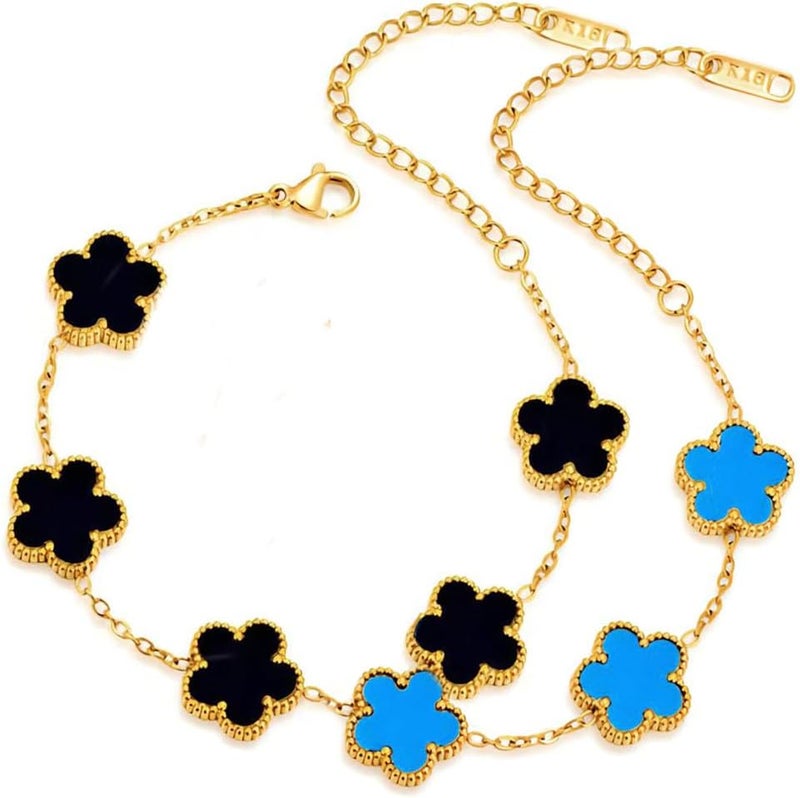 FLY FEI 18K Gold-Plated Four Leaf Clover Bracelet for Women,Adjustable lucky Bracelet Set Jewelry Gift-Hypoallergenic Charm for Birthdays, Wellness & Daily Wear - Image 1
